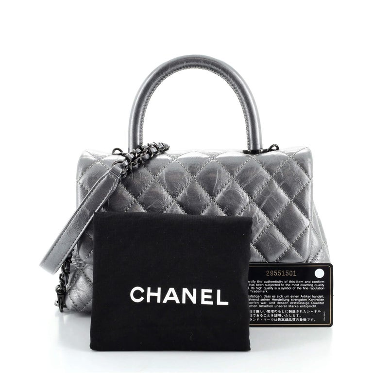 Chanel Coco Top Handle Bag Quilted Aged Calfskin Mini at 1stDibs