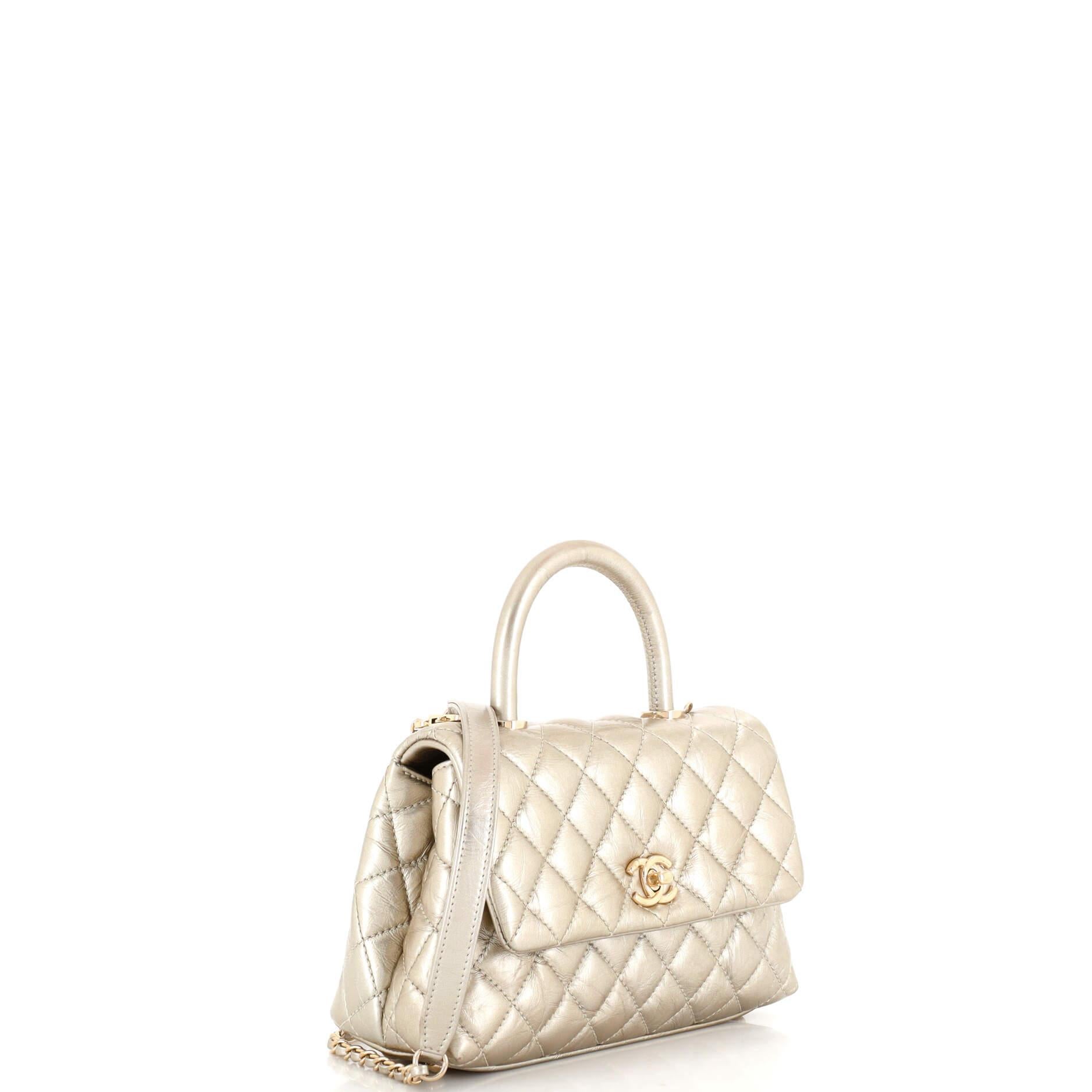Chanel Coco Top Handle Bag Quilted Aged Calfskin Mini In Good Condition In NY, NY