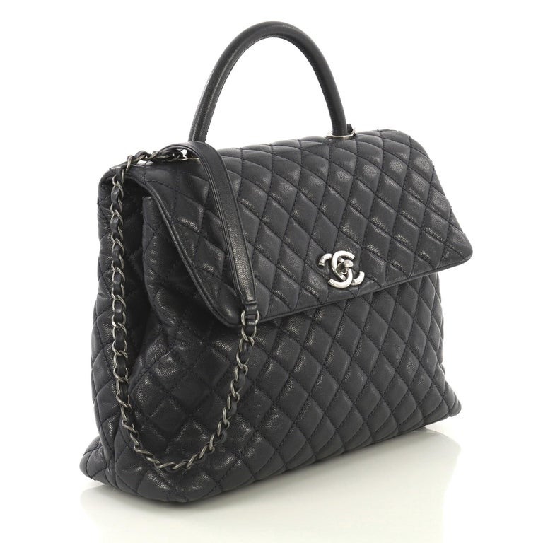 Chanel Coco Top Handle Bag Quilted Caviar Large at 1stdibs