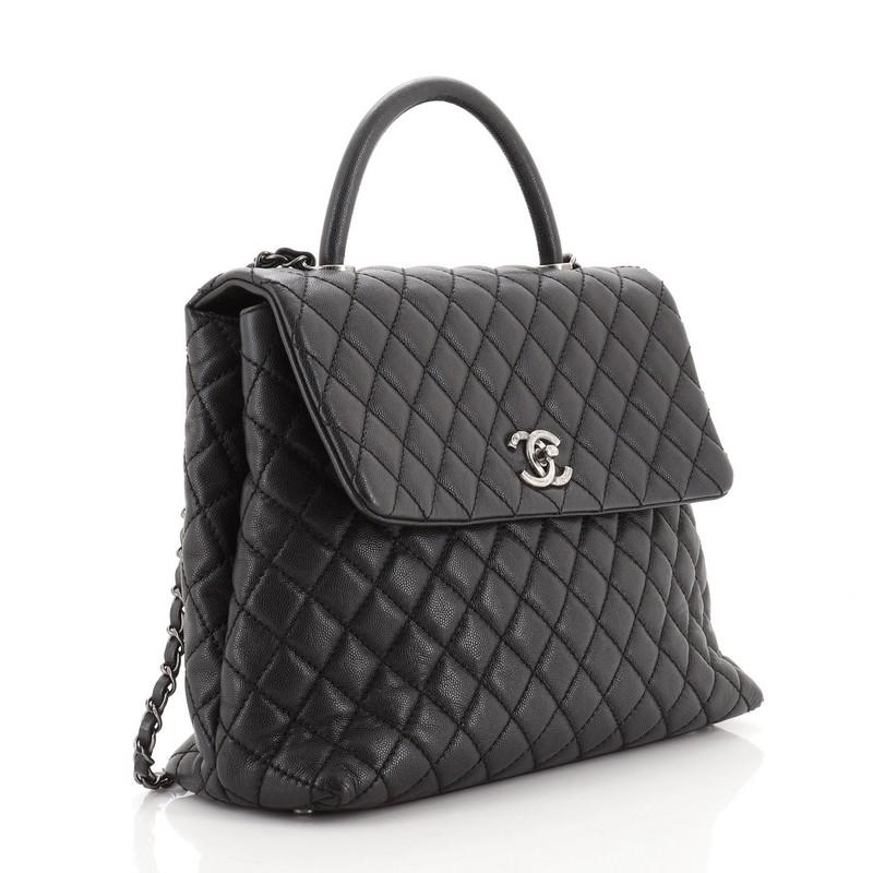 Black Chanel Coco Top Handle Bag Quilted Caviar Large