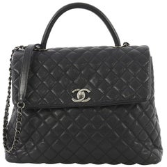 Chanel Coco Top Handle Bag Quilted Caviar Large