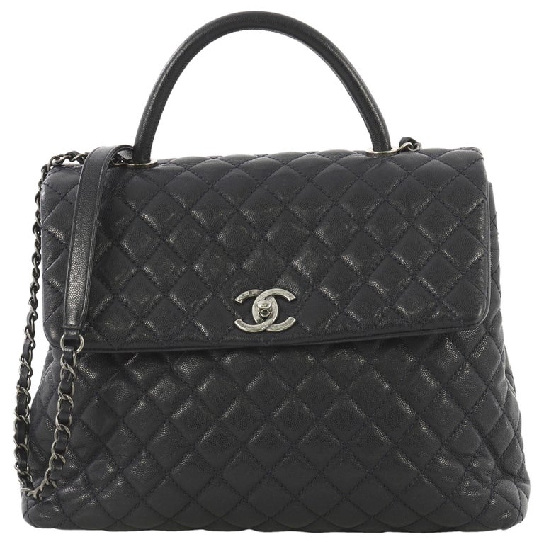 Chanel Coco Top Handle Bag Quilted Caviar Large at 1stdibs