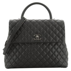 Chanel Coco Top Handle Bag Quilted Caviar Large