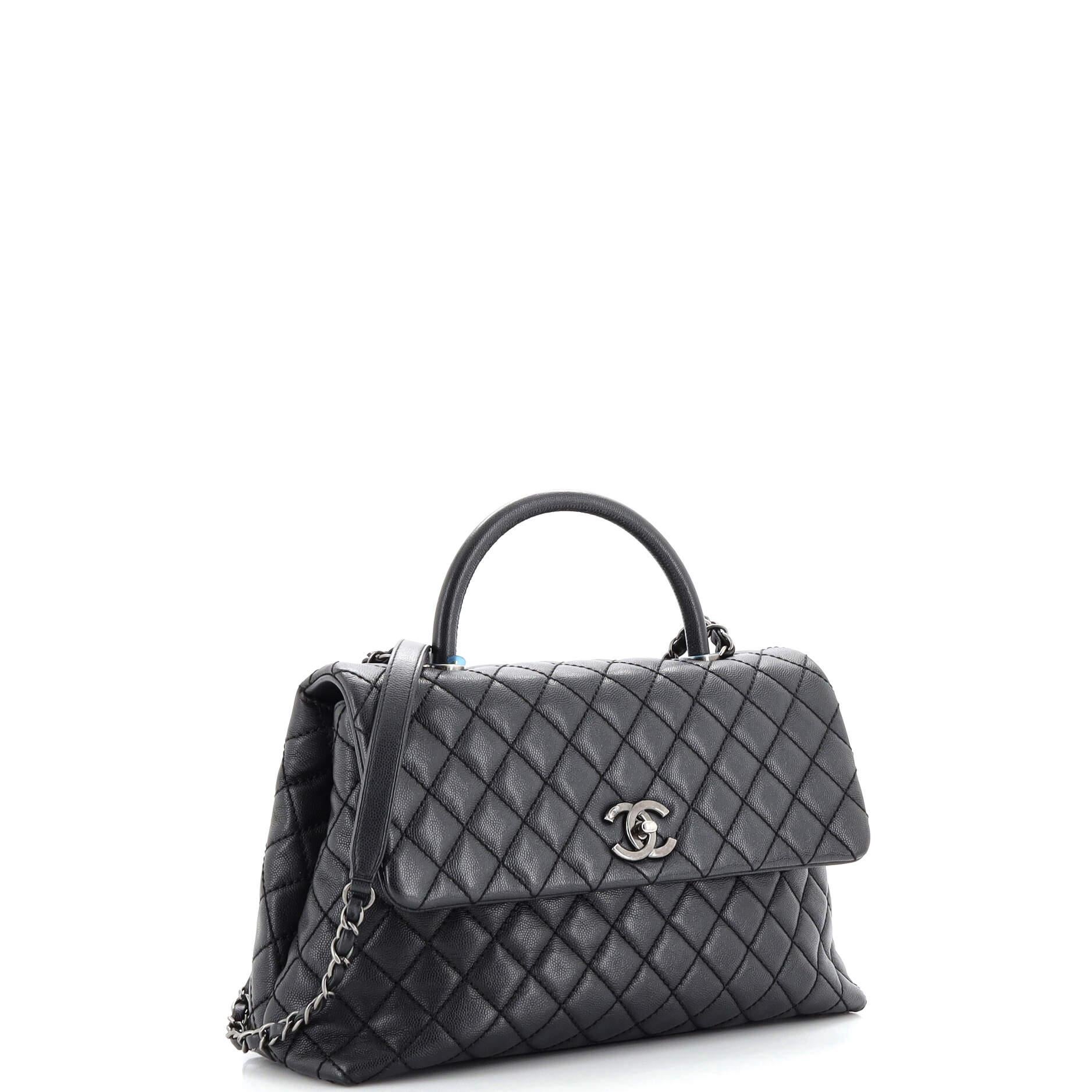 Chanel Coco Top Handle Bag Quilted Caviar Medium In Good Condition In NY, NY