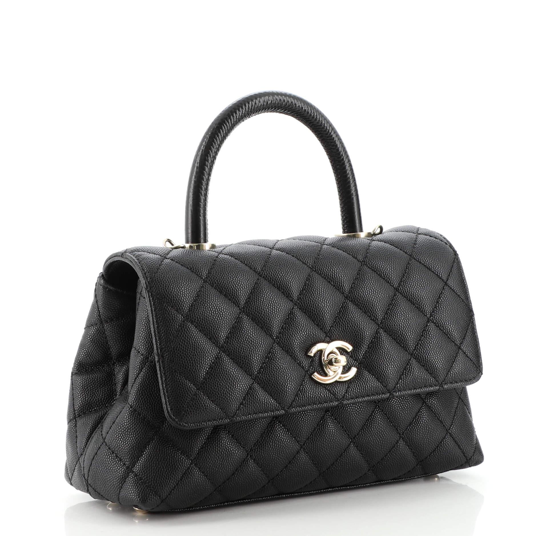 Black Chanel Coco Top Handle Bag Quilted Caviar Mini