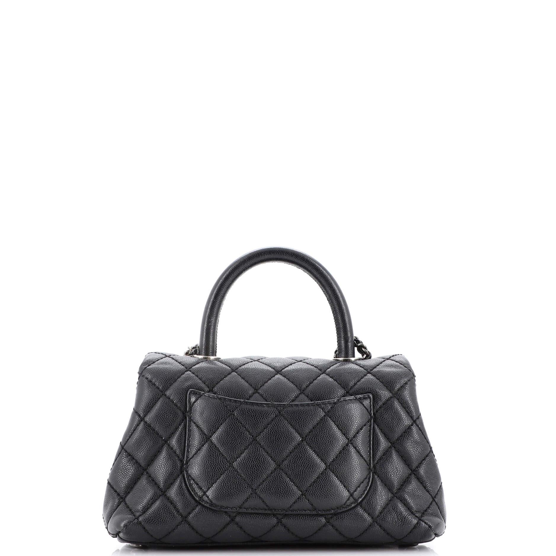 Chanel Coco Top Handle Bag Quilted Caviar Mini In Fair Condition In NY, NY