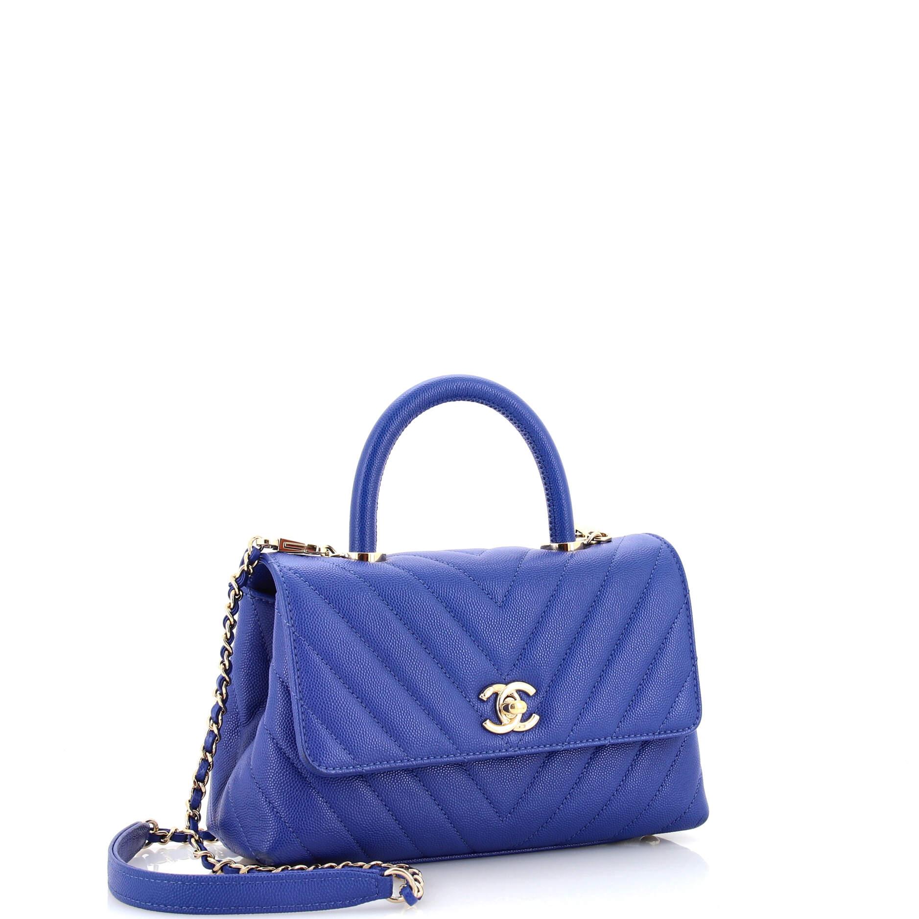 Chanel Coco Top Handle Bag Chevron Caviar Mini In Good Condition For Sale In NY, NY
