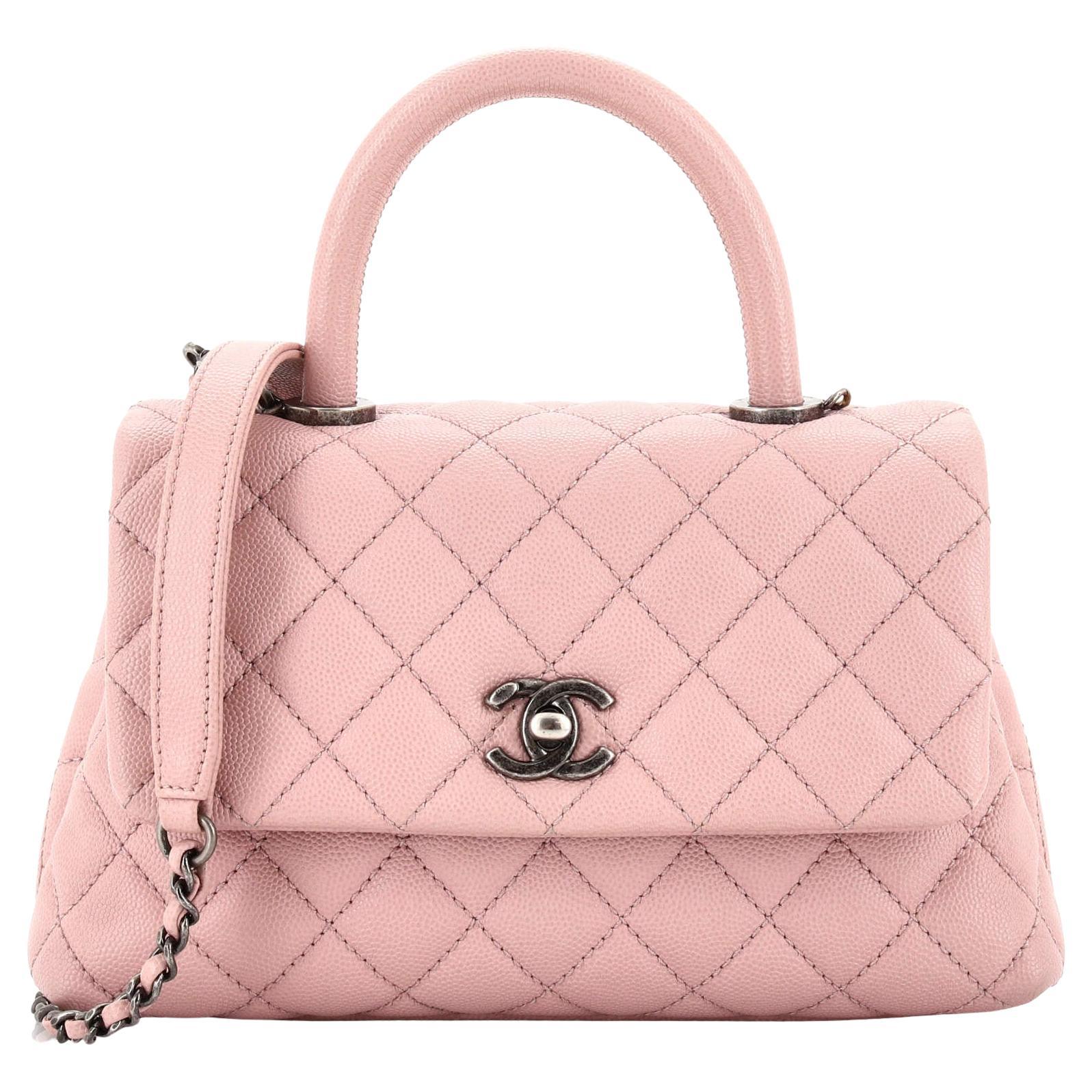 Chanel Coco Top Handle Bag Quilted Caviar Mini For Sale