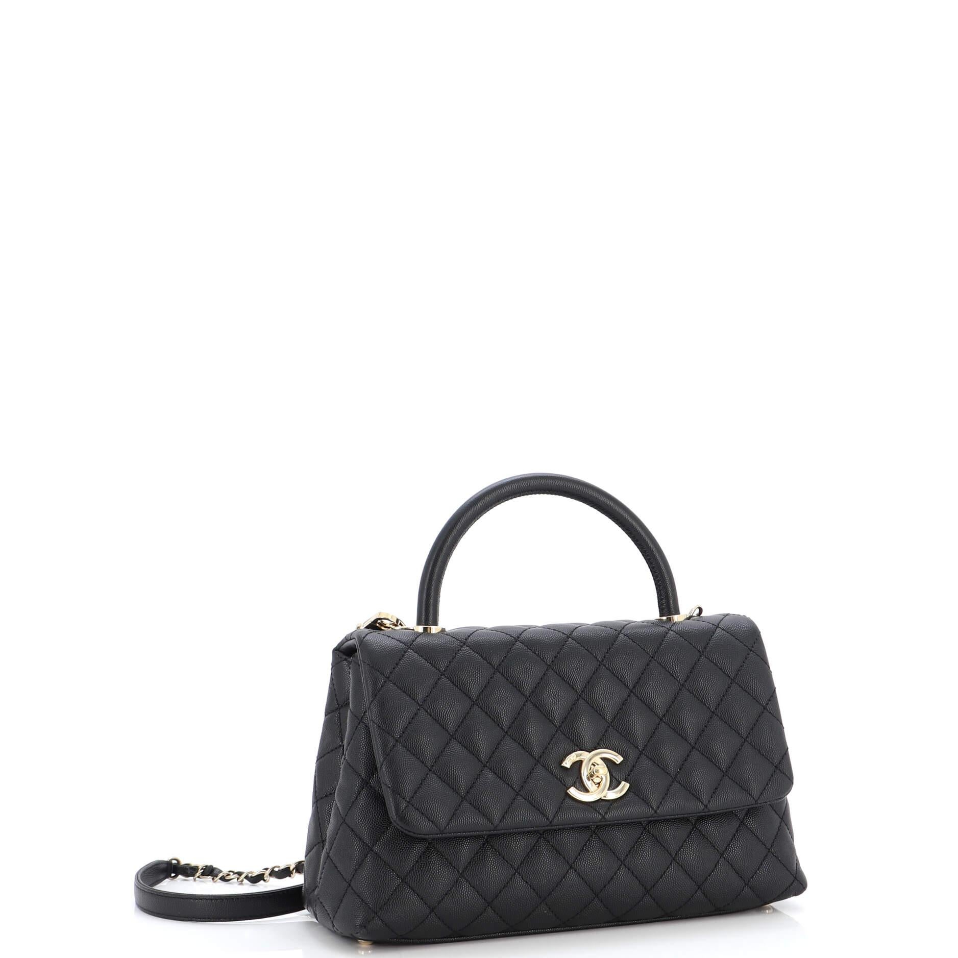 Chanel Coco Top Handle Tasche Gesteppt Kaviar Klein im Zustand „Gut“ im Angebot in NY, NY