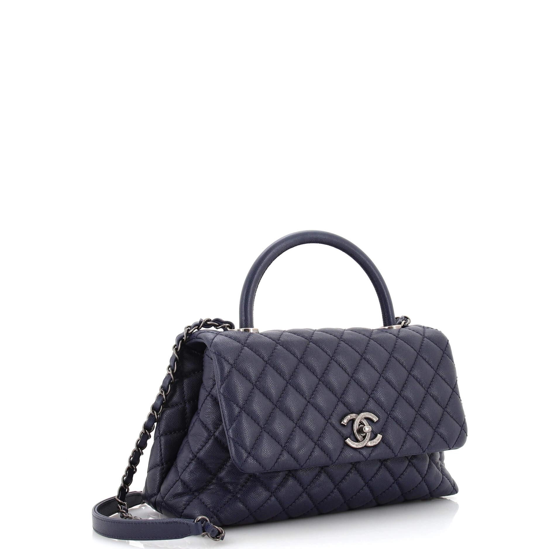 Chanel Coco Top Handle Bag Quilted Caviar Small In Good Condition For Sale In NY, NY