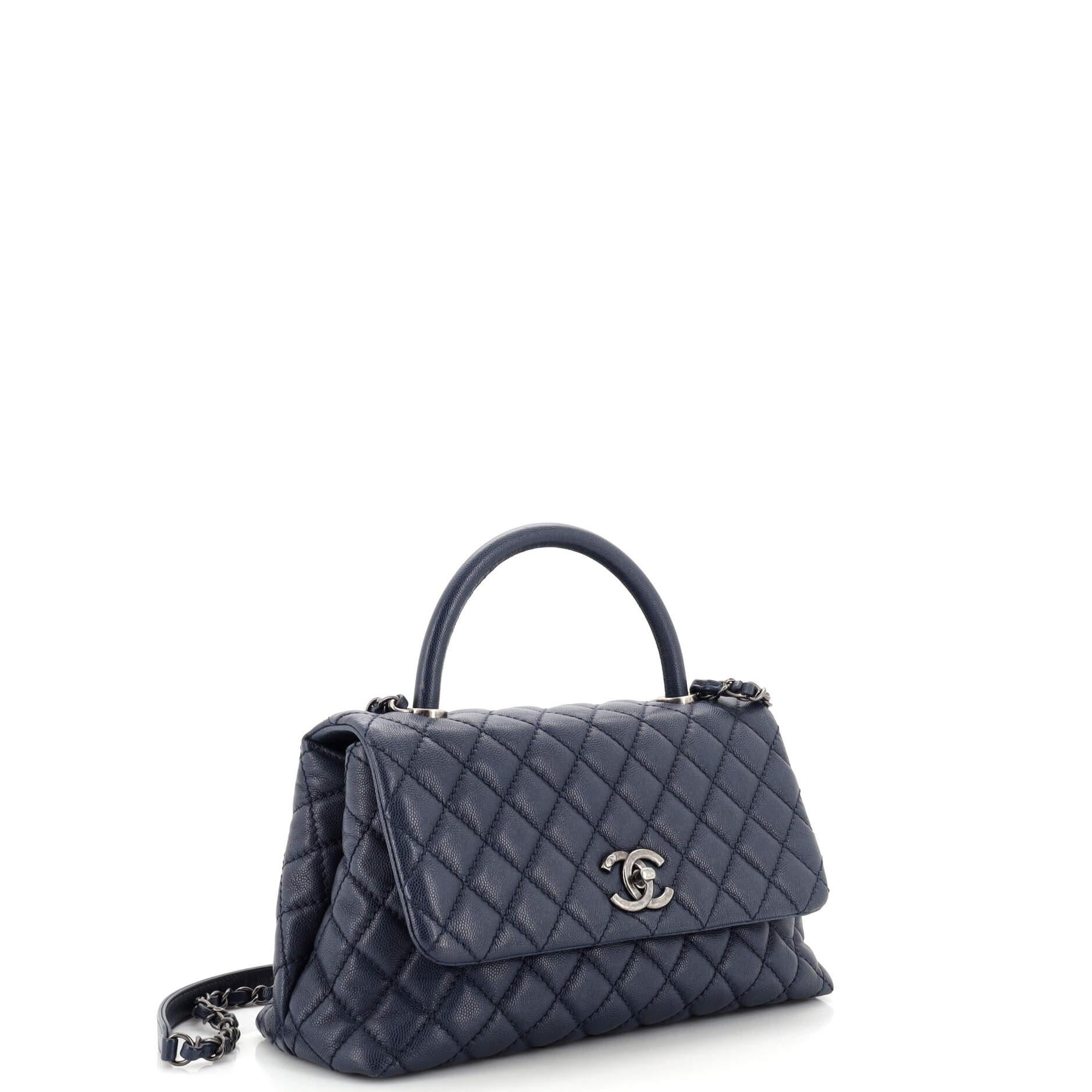 Chanel Coco Top Handle Bag Quilted Caviar Small In Good Condition For Sale In NY, NY