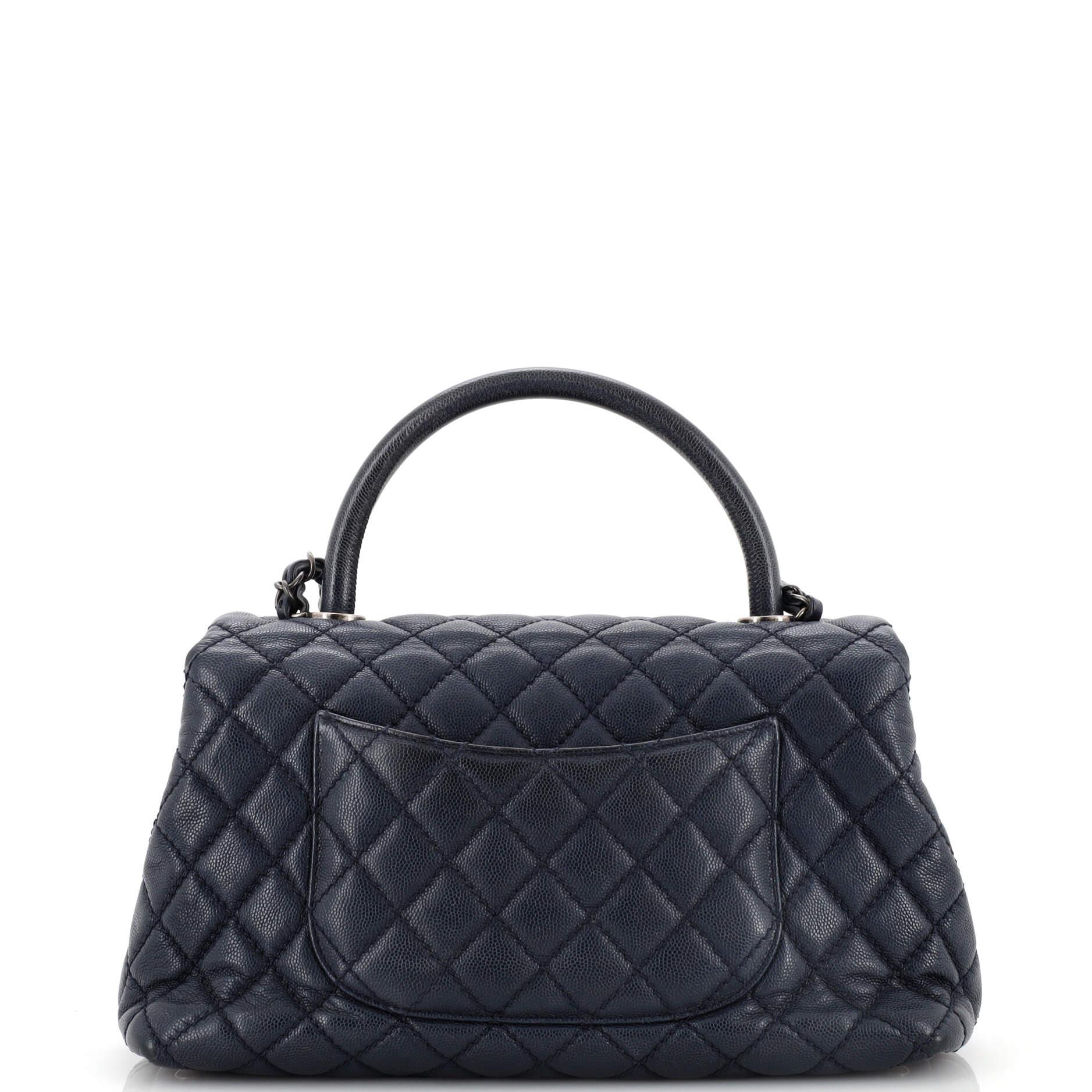 Black Chanel Coco Top Handle Bag Quilted Caviar Small