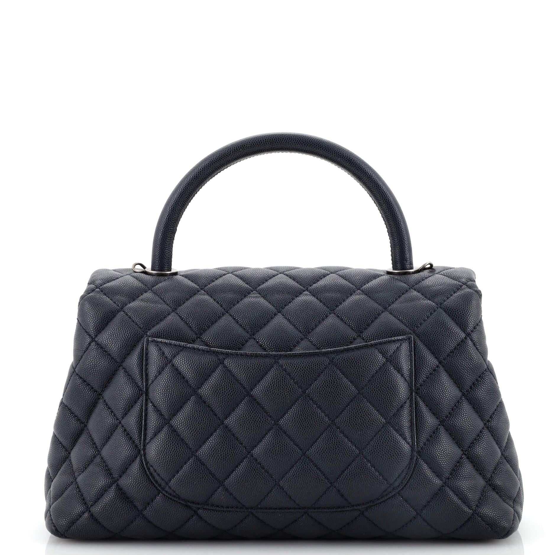 Black Chanel Coco Top Handle Bag Quilted Caviar Small