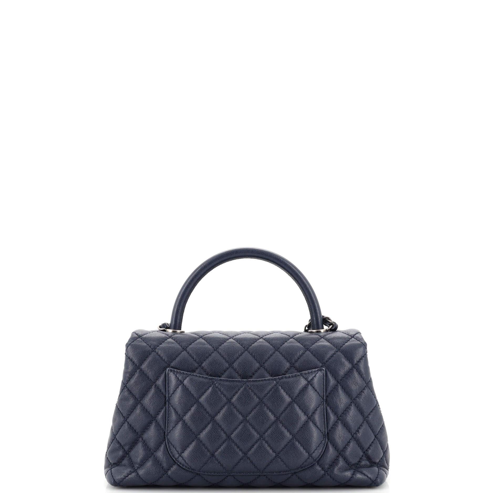 Women's or Men's Chanel Coco Top Handle Bag Quilted Caviar Small For Sale