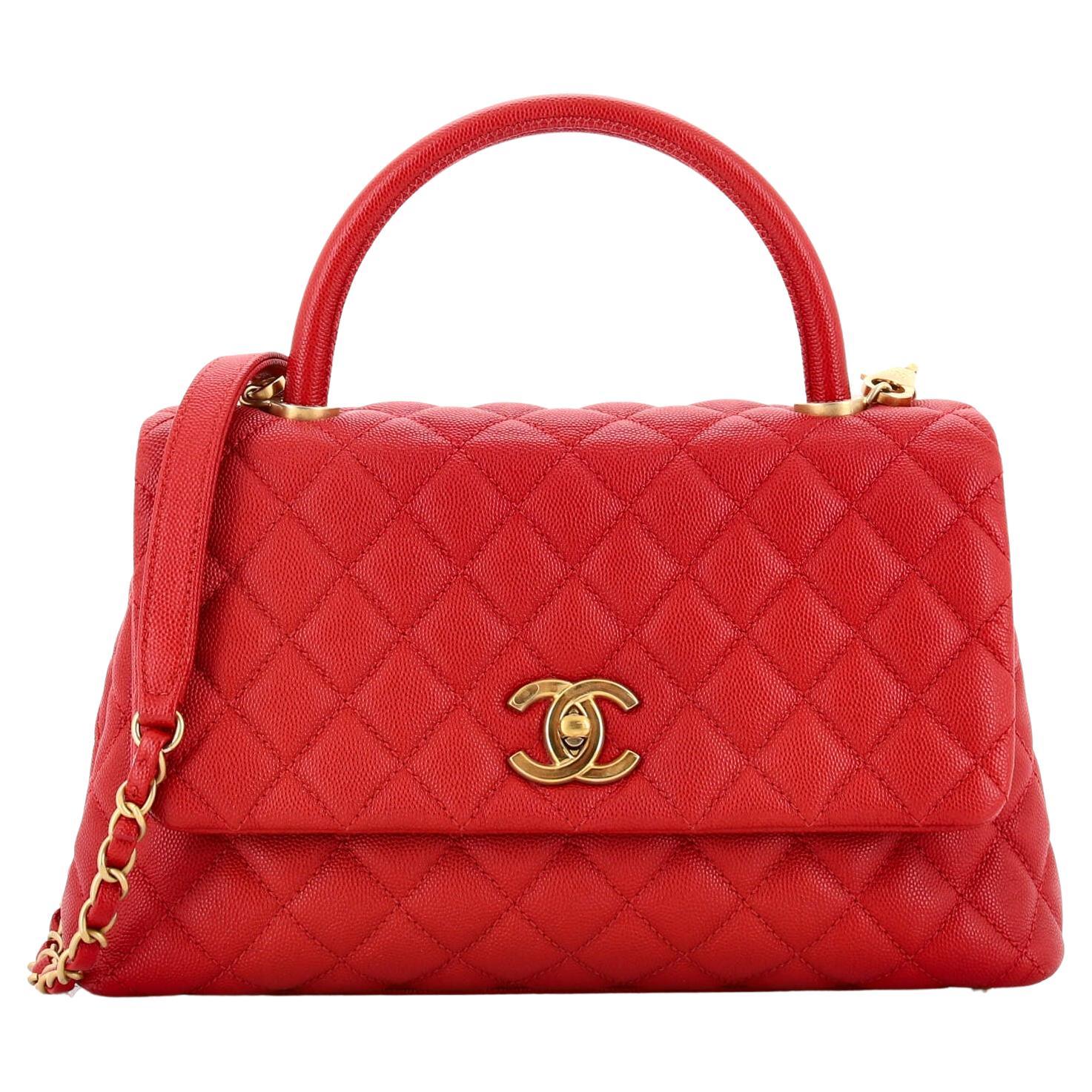 chanel pre-loved pink quilted caviar coco handle bag mini, pink