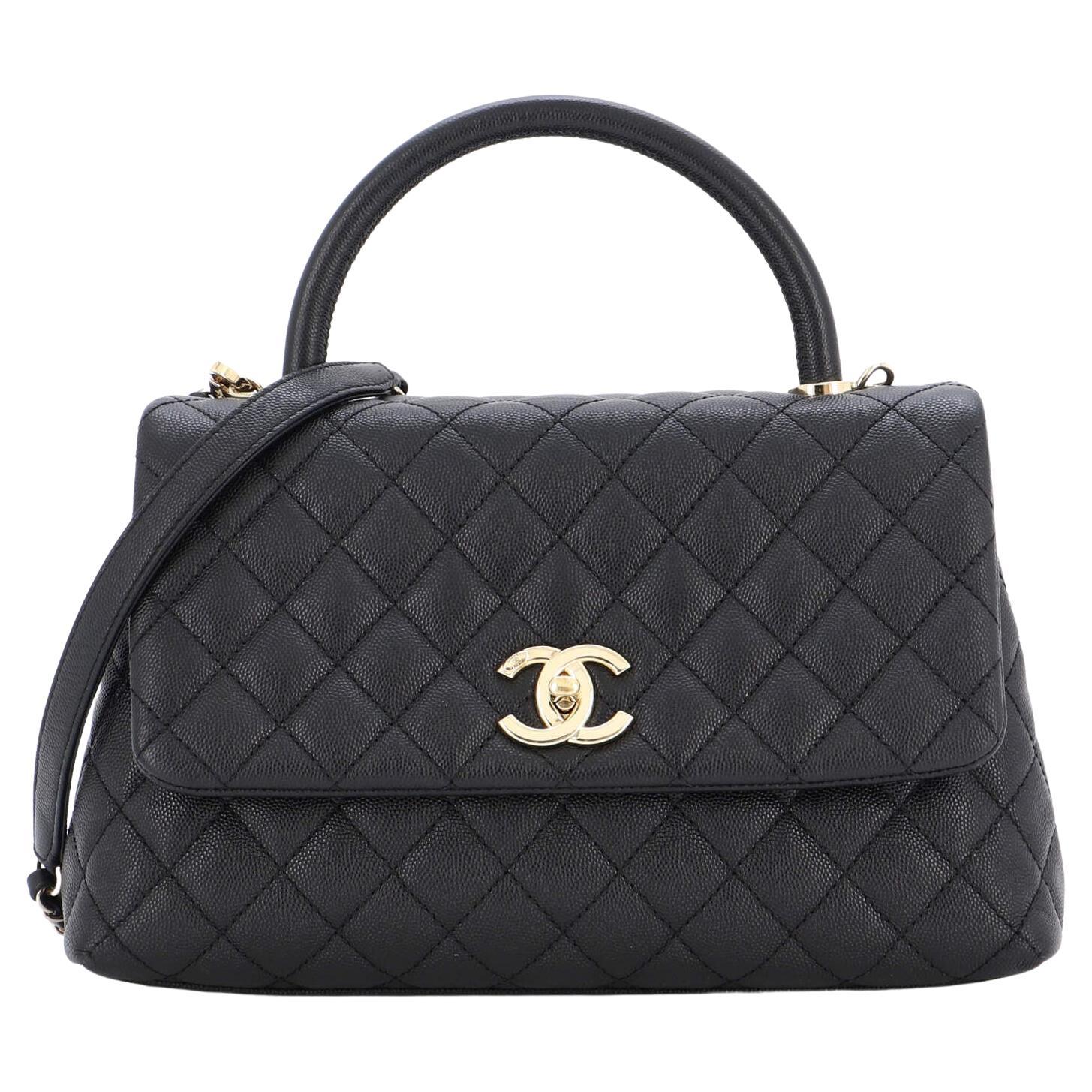 Chanel Coco Top Handle Bag Quilted Caviar Small For Sale