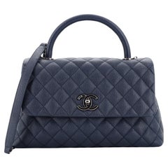 Chanel Navy Blue Quilted Caviar Leather Mini Coco Top Handle Bag Chanel