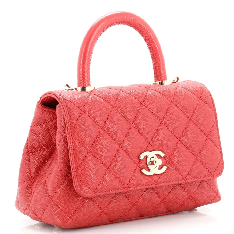 Chanel Coco Top Handle Bag Quilted Caviar with Lizard Embossed Handle