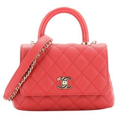Chanel Coco Top Handle Bag Quilted Caviar with Lizard Embossed Handle Extra Mini