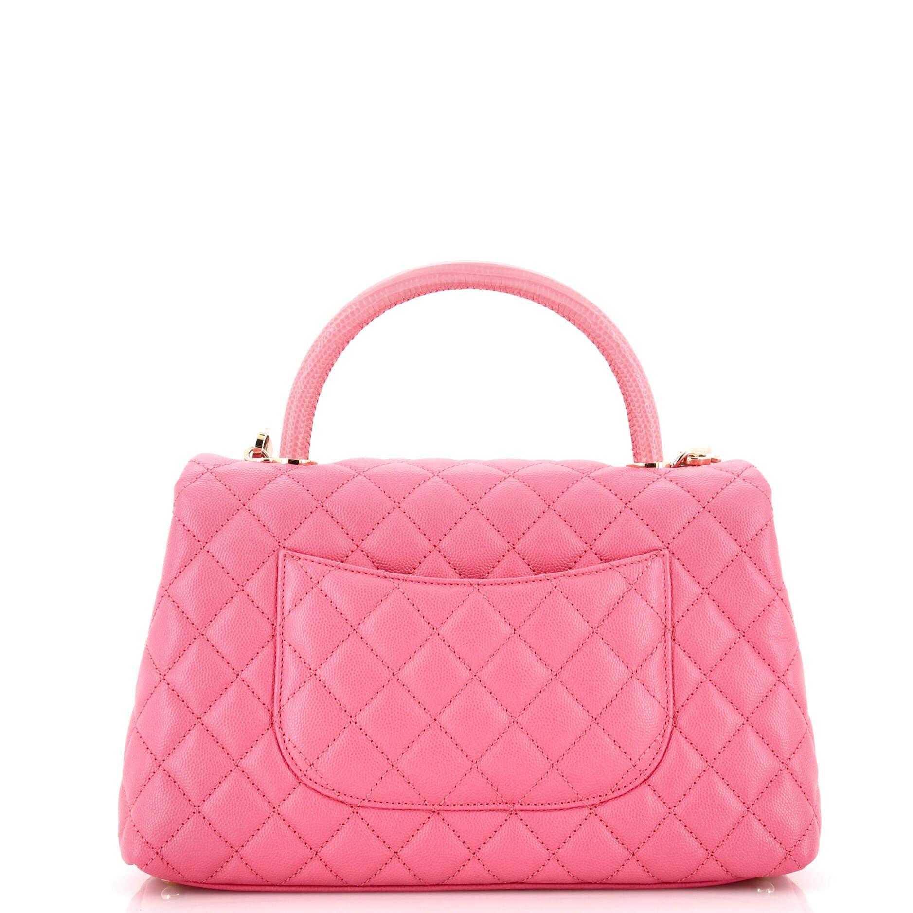 Women's or Men's Chanel Coco Top Handle Bag Quilted Caviar with Lizard Embossed Handle Small