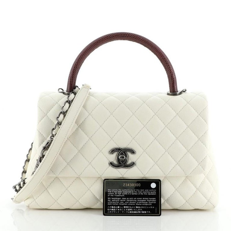 Chanel Coco Top Handle Bag Quilted Caviar With Lizard Embossed Leather At 1stdibs