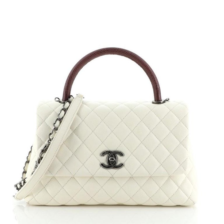Chanel Coco Top Handle Bag Quilted Caviar with Lizard Embossed Leather