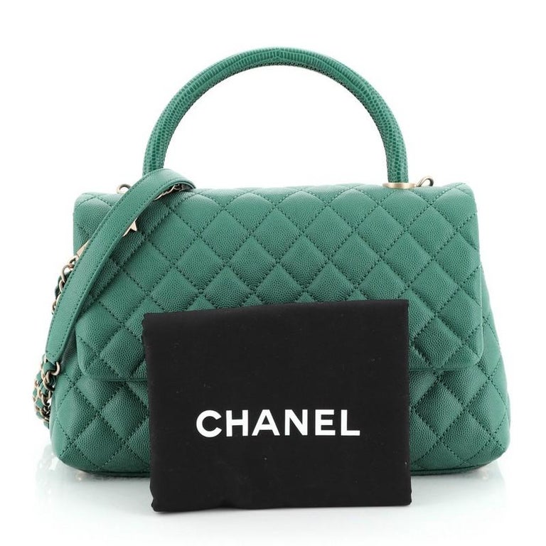 Chanel Coco Top Handle Bag Quilted Caviar with Lizard Embossed Leather  Small at 1stDibs