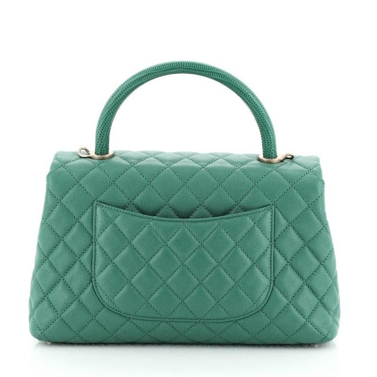 Chanel Coco Top Handle Bag Quilted Caviar with Lizard Embossed