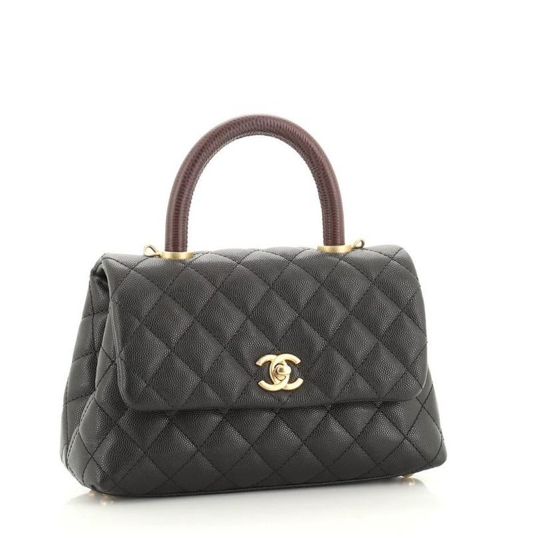 Chanel Coco Top Handle Bag Quilted Caviar With Lizard Mini At 1stdibs