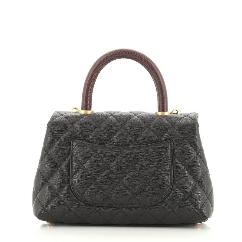 Black Chanel Coco Top Handle Bag Quilted Caviar with Lizard Mini