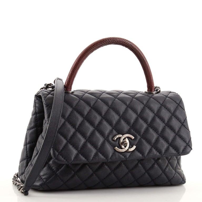 Chanel Coco Top Handle Bag Quilted Caviar with Lizard Small at