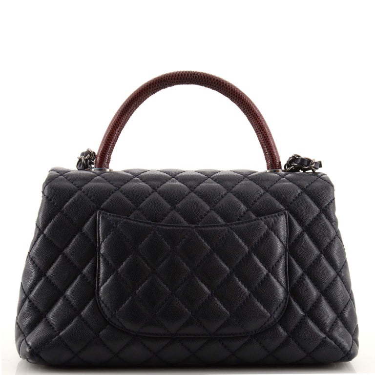 Chanel Coco Top Handle Bag Quilted Caviar with Lizard Small at 1stDibs