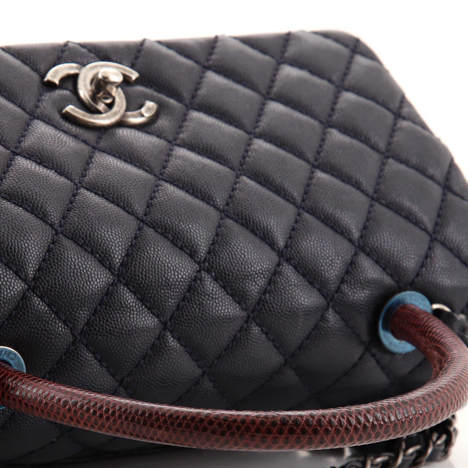 Chanel Coco Top Handle Bag Quilted Caviar with Lizard Small In Good Condition In NY, NY