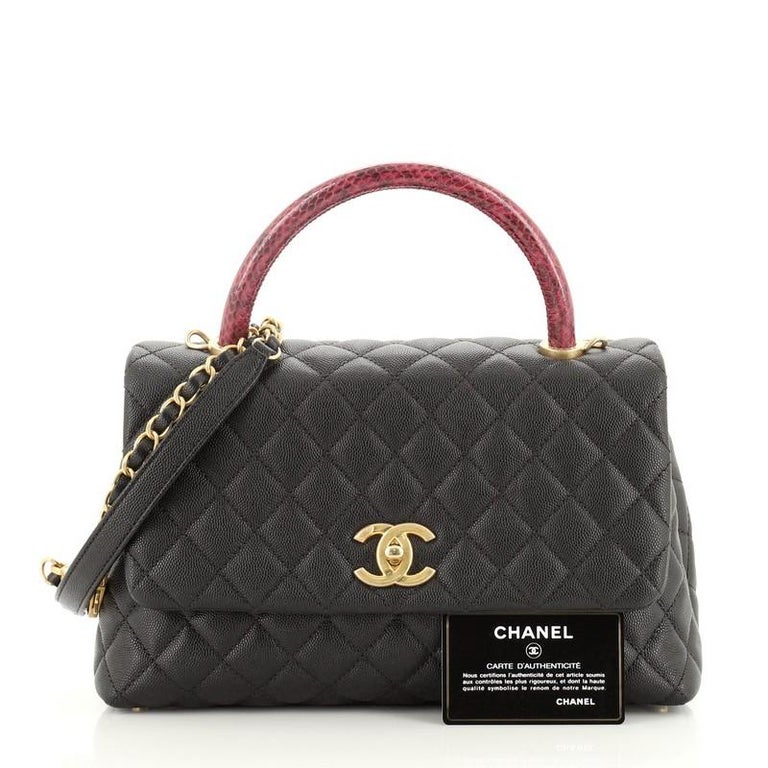 Chanel Coco Top Handle Bag Quilted Caviar with Snakeskin Small at