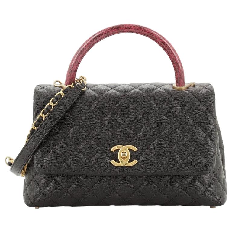 Chanel Coco Top Handle Bag Quilted Caviar with Snakeskin Small at