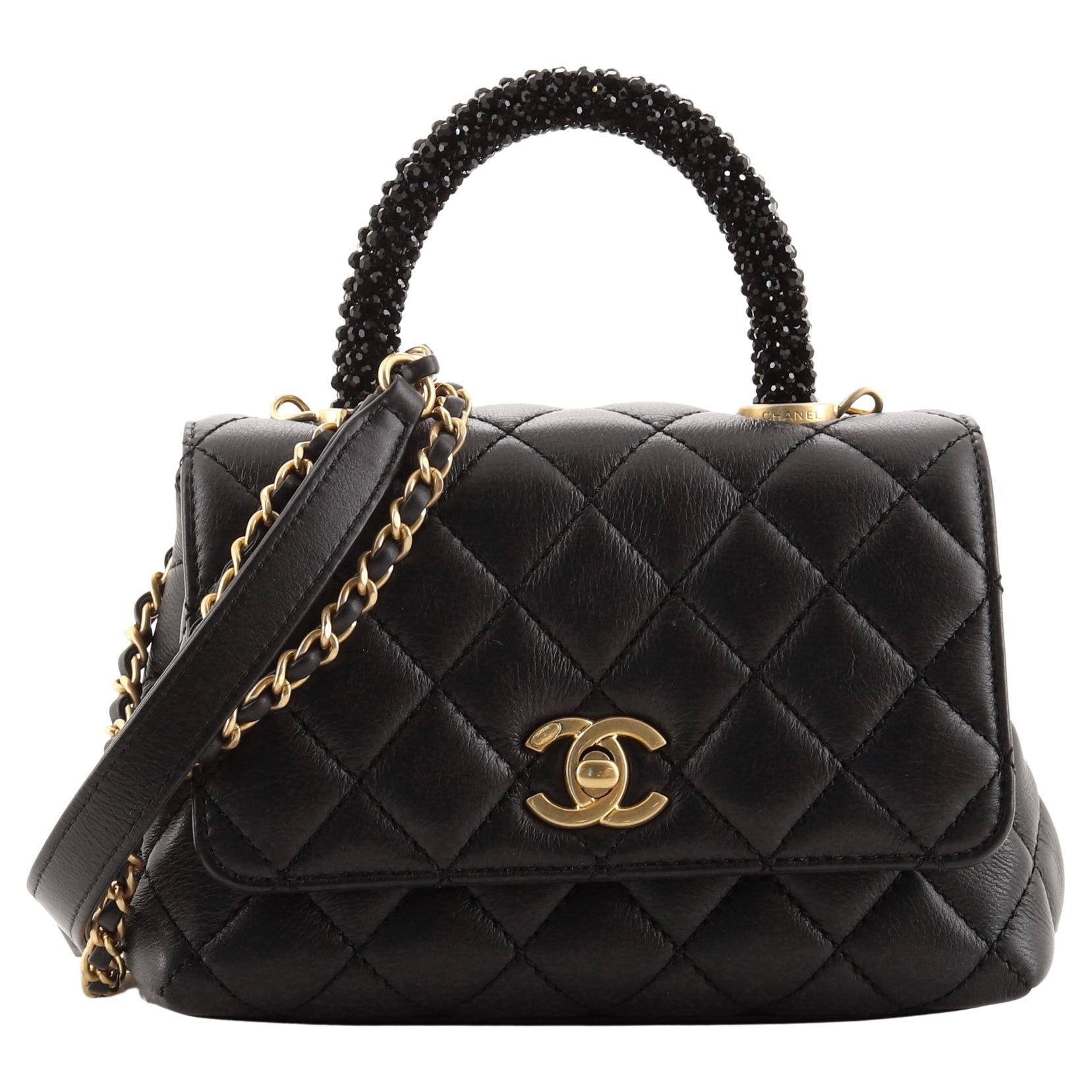 Chanel Coco Top Handle Bag Quilted Goatskin with Beaded Handle
