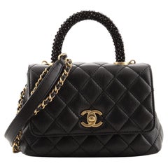 Chanel Coco Top Handle Bag Quilted Goatskin with Beaded Handle Extra Mini