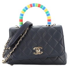  Chanel Coco Top Handle Bag Quilted Goatskin with Multicolor Handle