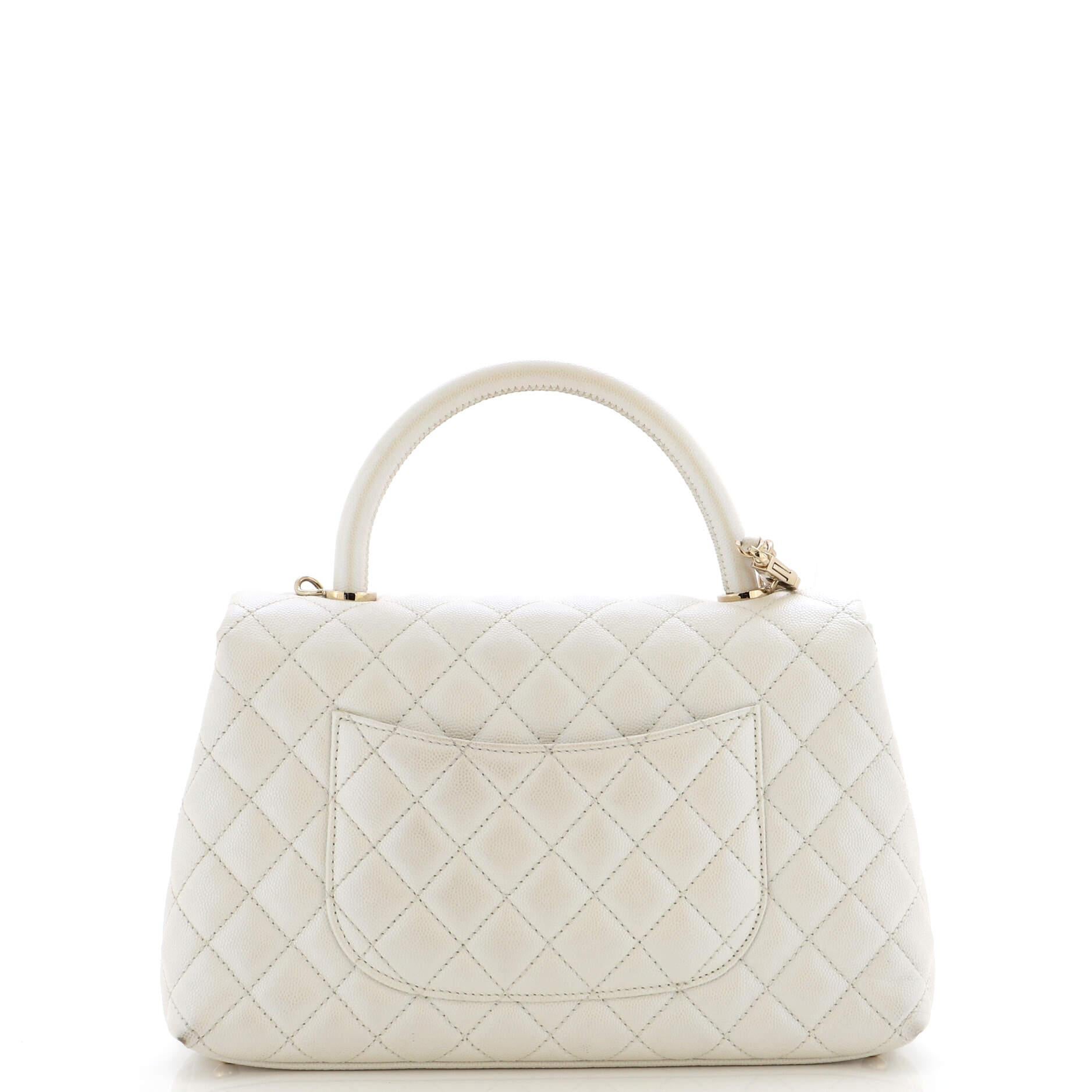 Chanel Coco Top Handle Bag Quilted Iridescent Caviar Medium In Good Condition In NY, NY