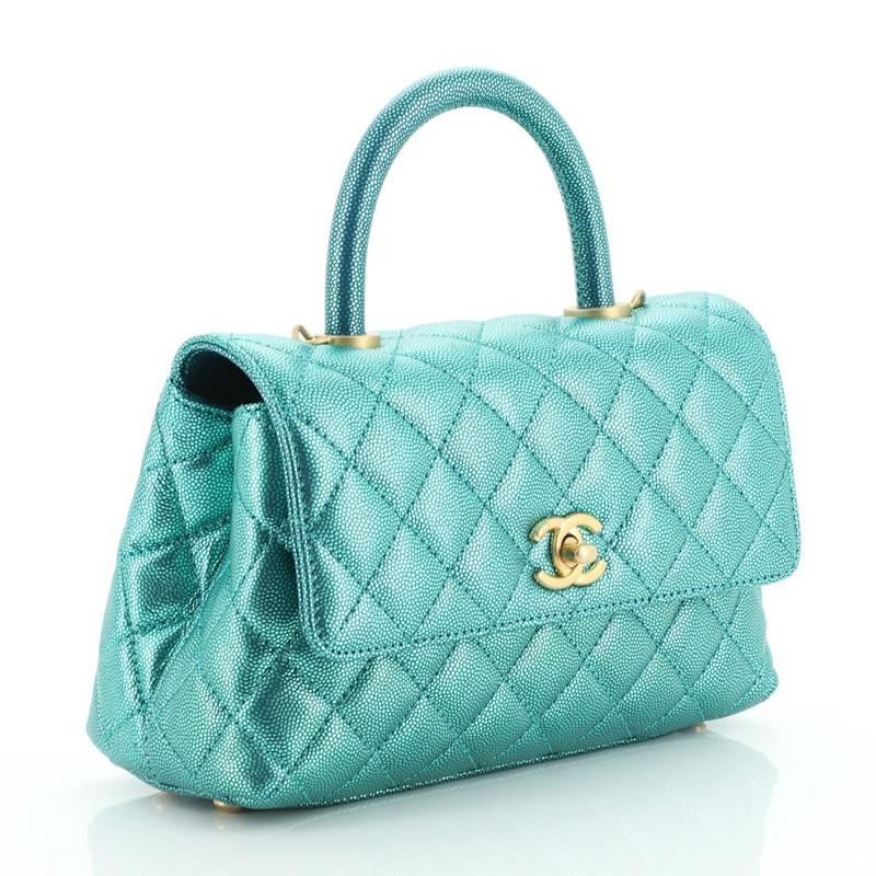 Chanel Coco Top Handle Bag Quilted Iridescent Caviar Mini