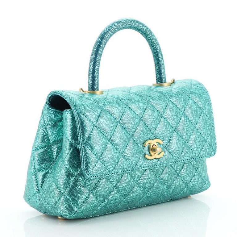 Chanel Coco Top Handle Bag Quilted Iridescent Caviar Mini At 1stdibs