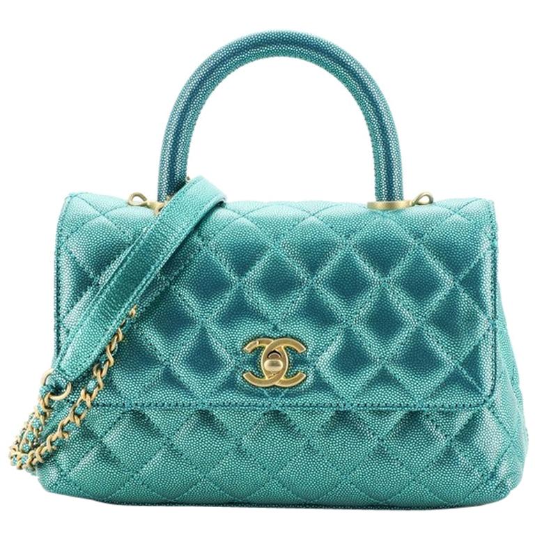 Chanel Coco Top Handle Bag Quilted Iridescent Caviar Mini at