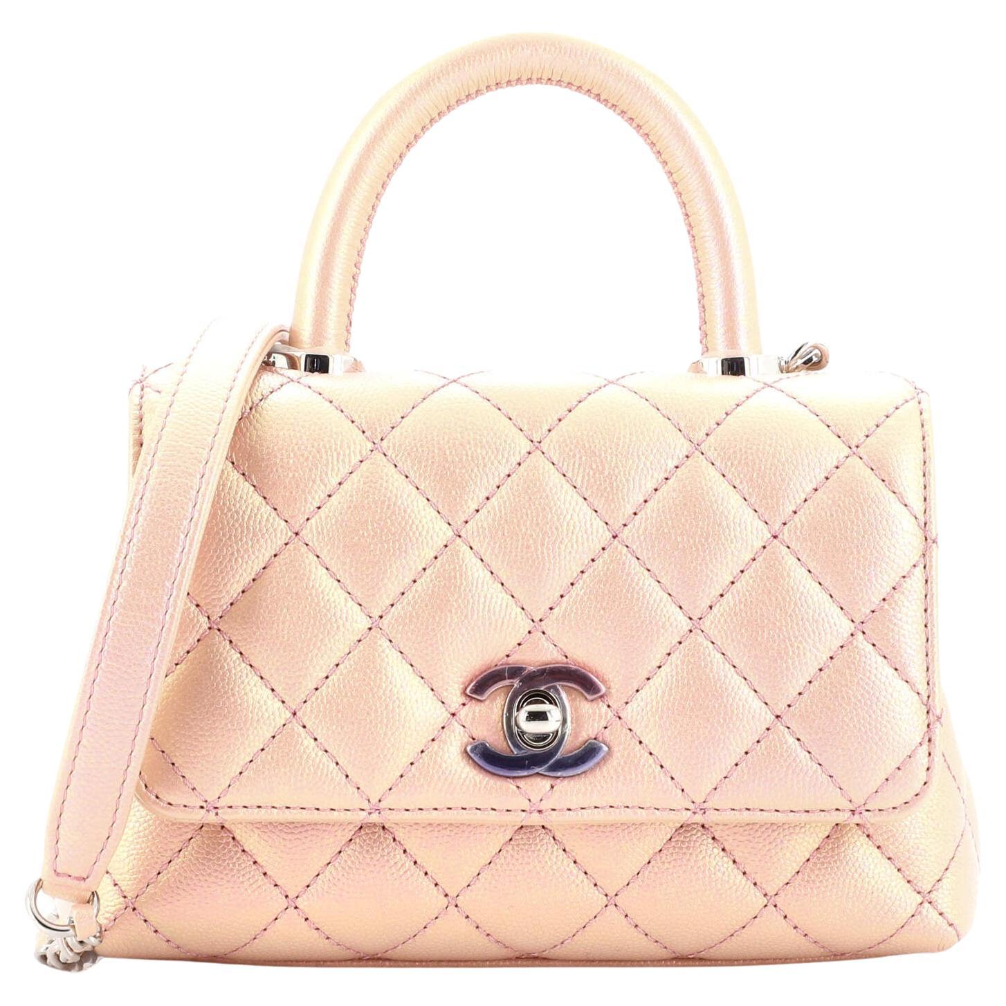 Chanel Extra Mini Coco Handle Quilted Light Beige Pink Caviar Gold