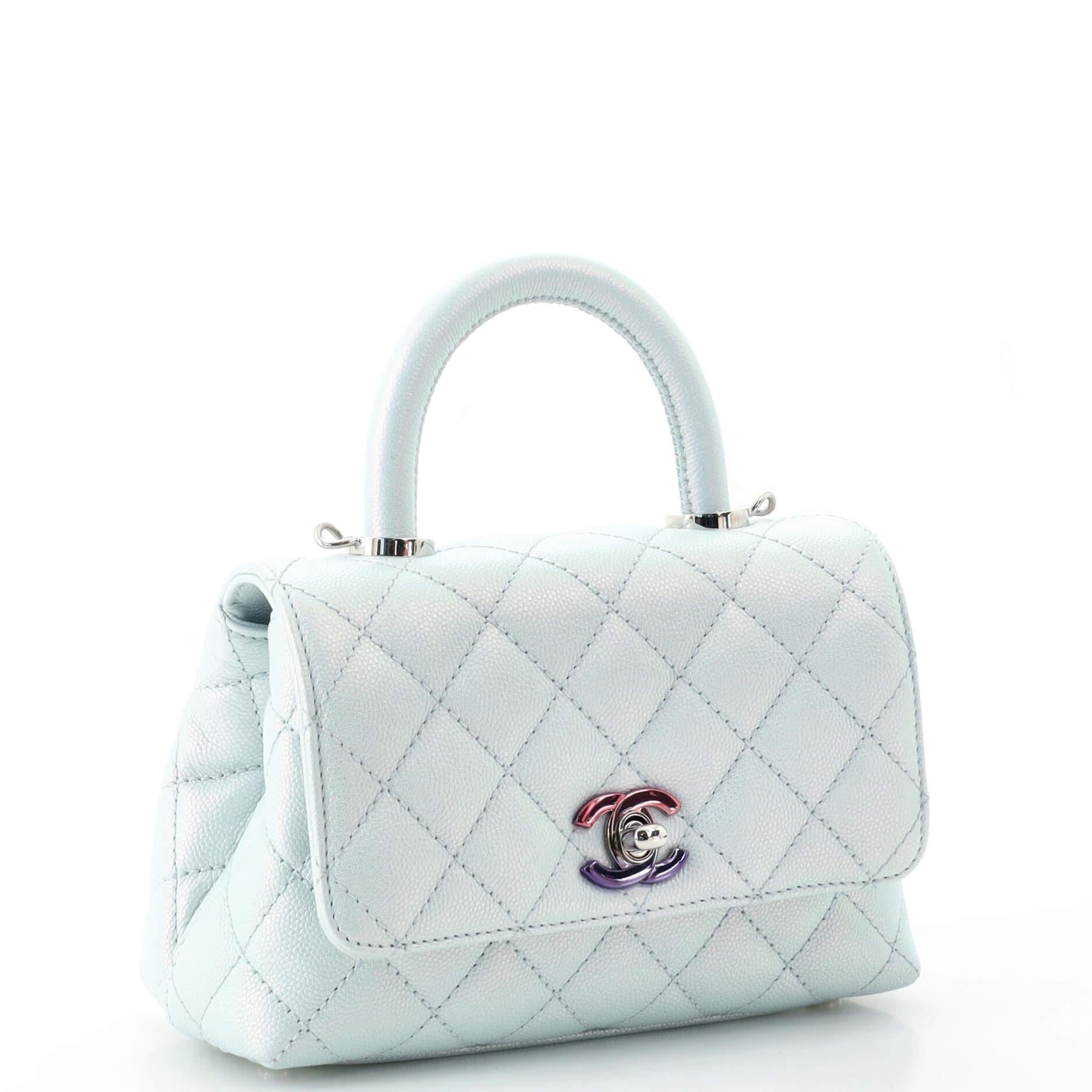 Chanel Coco Top Handle Bag Quilted Iridescent Caviar with Gradient Hardware In Good Condition In NY, NY