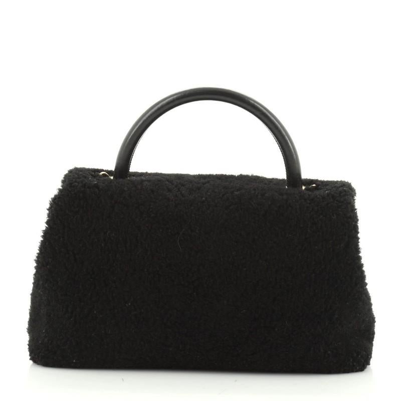 Black Chanel Coco Top Handle Bag Shearling Medium