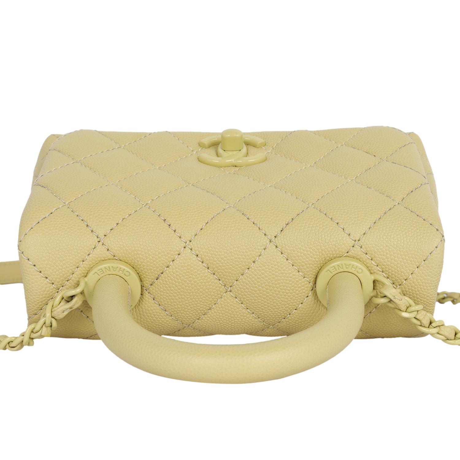 Chanel Coco Top Handle Classic Flap Bag Quilted Caviar Mini Yellow For Sale 7