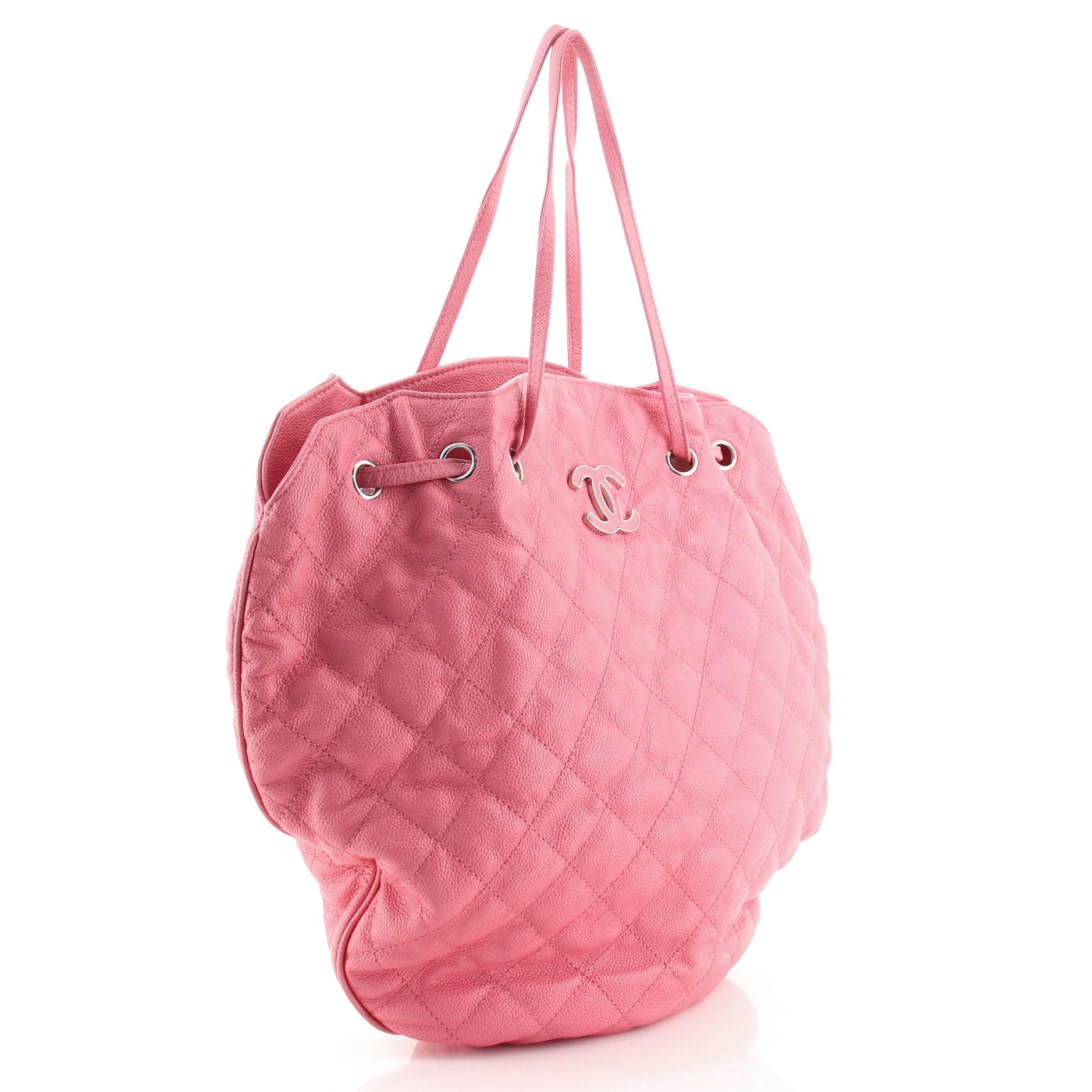 Pink Chanel Cocomark Drawstring Tote Quilted Caviar
