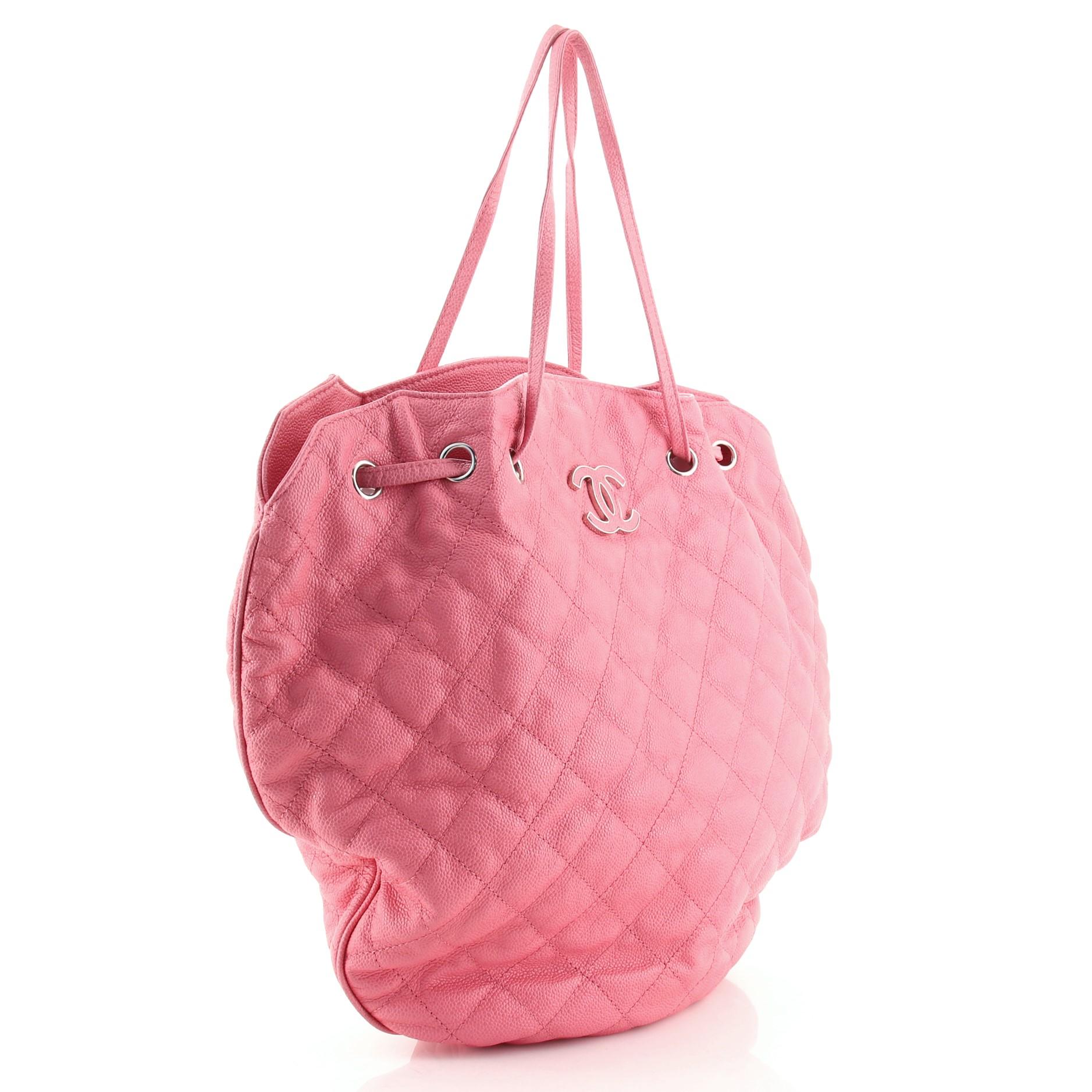 Chanel Cocomark Tragetasche mit Kordelzug aus gestepptem Kaviar (Pink)