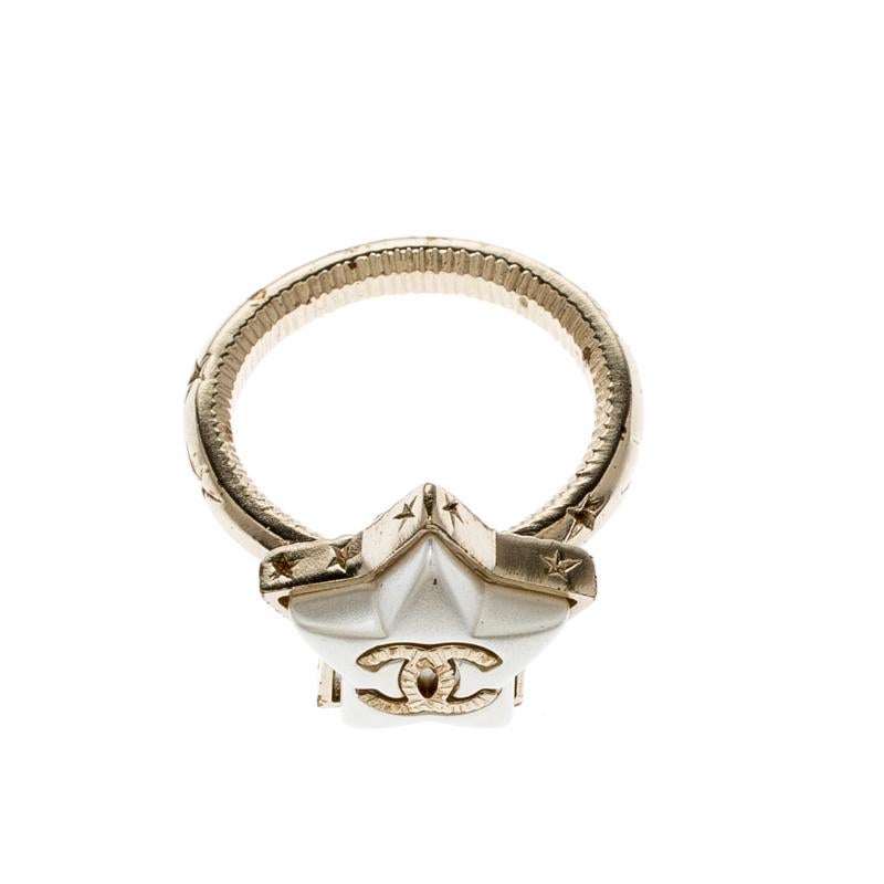 Chanel Cocomark Star Gold Tone Ring Size 53 1