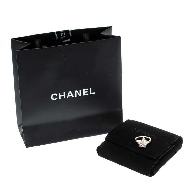 Chanel Cocomark Star Gold Tone Ring Size 53 2